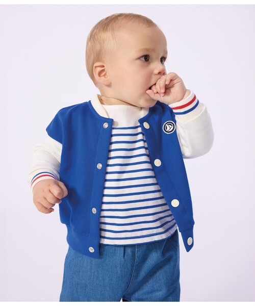 PETIT BATEAU(プチバトー)の「カラーブロックブルゾン(ブルゾン・キッズ・ホワイト×ブルー・24MONTH/36MONTH)」の1枚目の写真