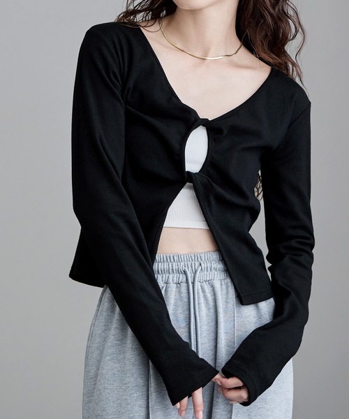 etoll.(エトル)の「フロントツイストデザイントップス(Tシャツ/カットソー・レディース・ピンク/ブラック/オフホワイト/杢グレー・FREE)」の10枚目の写真