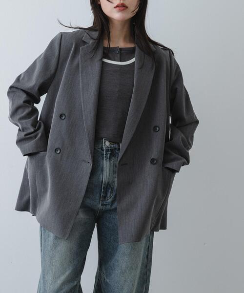 SENSE OF PLACE by URBAN RESEARCH（センスオブプレイスバイアーバンリサーチ）の「『イージーケア』ダブルテーラードジャケット（テーラードジャケット・レディース・グレー/ベージュ系その他/ブラック・ONE）」の3枚目の写真