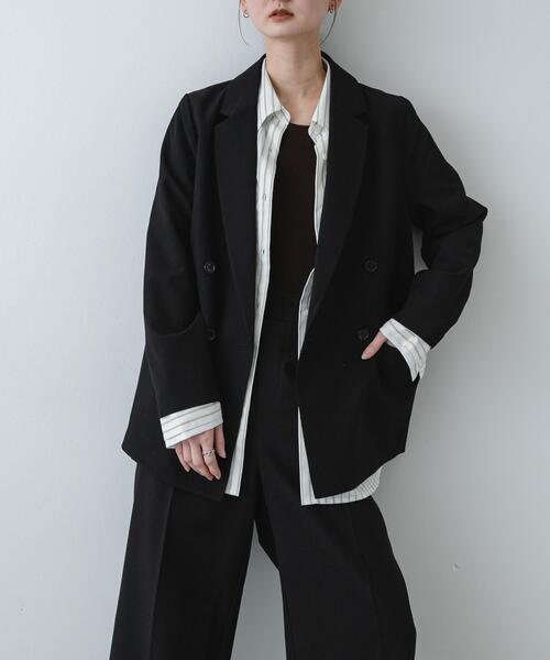 SENSE OF PLACE by URBAN RESEARCH（センスオブプレイスバイアーバンリサーチ）の「『イージーケア』ダブルテーラードジャケット（テーラードジャケット・レディース・グレー/ベージュ系その他/ブラック・ONE）」の2枚目の写真