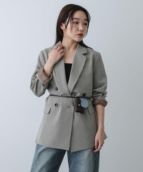 SENSE OF PLACE by URBAN RESEARCH（センスオブプレイスバイアーバンリサーチ）の「『イージーケア』ダブルテーラードジャケット（テーラードジャケット・レディース・グレー/ベージュ系その他/ブラック・ONE）」の5枚目の写真