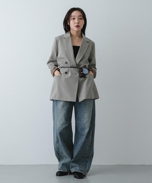 SENSE OF PLACE by URBAN RESEARCH（センスオブプレイスバイアーバンリサーチ）の「『イージーケア』ダブルテーラードジャケット（テーラードジャケット・レディース・グレー/ベージュ系その他/ブラック・ONE）」の7枚目の写真