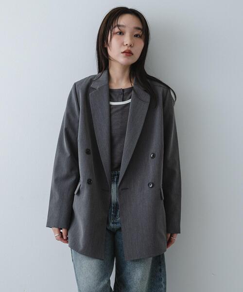 SENSE OF PLACE by URBAN RESEARCH（センスオブプレイスバイアーバンリサーチ）の「『イージーケア』ダブルテーラードジャケット（テーラードジャケット・レディース・グレー/ベージュ系その他/ブラック・ONE）」の18枚目の写真