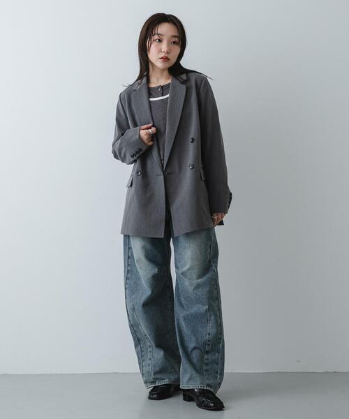 SENSE OF PLACE by URBAN RESEARCH（センスオブプレイスバイアーバンリサーチ）の「『イージーケア』ダブルテーラードジャケット（テーラードジャケット・レディース・グレー/ベージュ系その他/ブラック・ONE）」の20枚目の写真