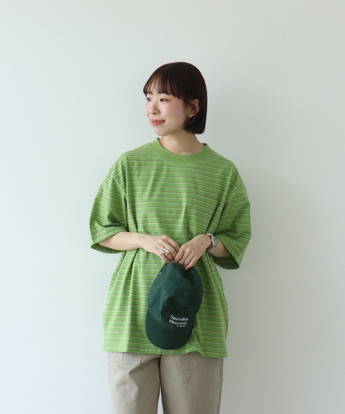 PAR ICI(パーリッシィ)の「マルチボーダー 半袖BIG Tシャツ(Tシャツ/カットソー・レディース・ブルー/アイボリー/グリーン/ネイビー・FREE)」の3枚目の写真