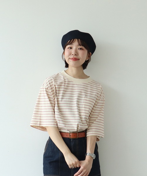 PAR ICI(パーリッシィ)の「マルチボーダー 半袖BIG Tシャツ(Tシャツ/カットソー・レディース・ブルー/アイボリー/グリーン/ネイビー・FREE)」の2枚目の写真