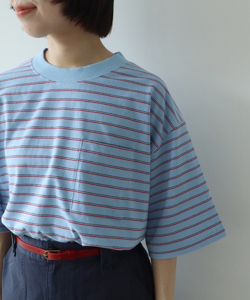 PAR ICI(パーリッシィ)の「マルチボーダー 半袖BIG Tシャツ(Tシャツ/カットソー・レディース・ブルー/アイボリー/グリーン/ネイビー・FREE)」の6枚目の写真