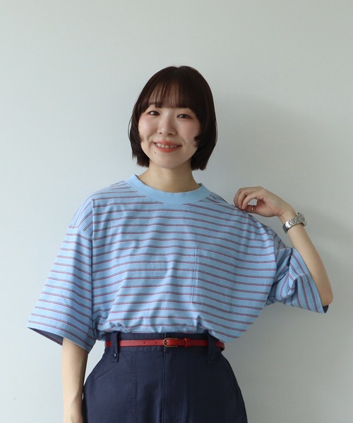 PAR ICI(パーリッシィ)の「マルチボーダー 半袖BIG Tシャツ(Tシャツ/カットソー・レディース・ブルー/アイボリー/グリーン/ネイビー・FREE)」の8枚目の写真