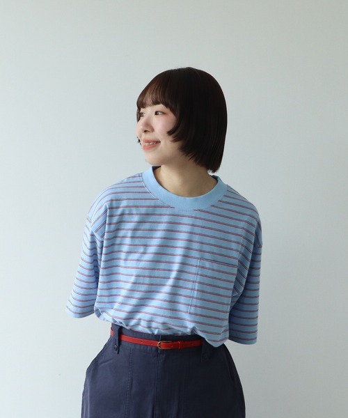 PAR ICI(パーリッシィ)の「マルチボーダー 半袖BIG Tシャツ(Tシャツ/カットソー・レディース・ブルー/アイボリー/グリーン/ネイビー・FREE)」の9枚目の写真
