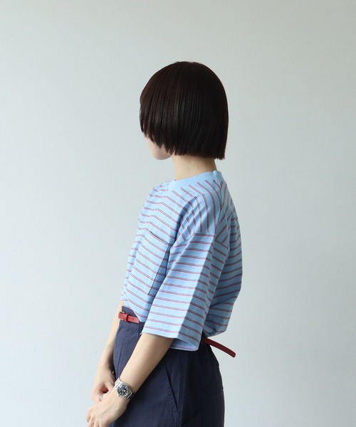 PAR ICI(パーリッシィ)の「マルチボーダー 半袖BIG Tシャツ(Tシャツ/カットソー・レディース・ブルー/アイボリー/グリーン/ネイビー・FREE)」の10枚目の写真