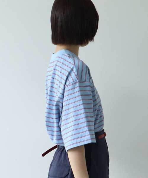 PAR ICI(パーリッシィ)の「マルチボーダー 半袖BIG Tシャツ(Tシャツ/カットソー・レディース・ブルー/アイボリー/グリーン/ネイビー・FREE)」の7枚目の写真