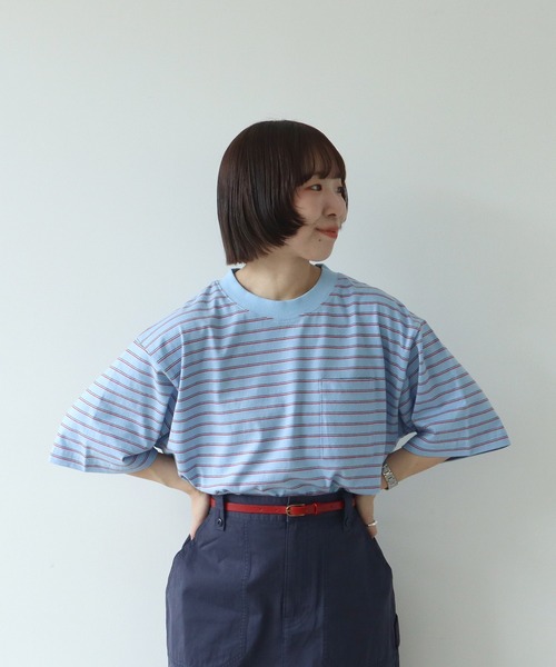 PAR ICI(パーリッシィ)の「マルチボーダー 半袖BIG Tシャツ(Tシャツ/カットソー・レディース・ブルー/アイボリー/グリーン/ネイビー・FREE)」の12枚目の写真
