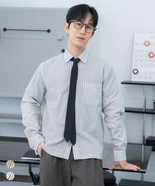 COSTUME O’CLOCK（コスチュームオクロック）の「[COCLXサック型] ストライプセミクロップロングスリーブシャツ 2カラー COOSSH200（シャツ/ブラウス・メンズ・ホワイト/Beige・LARGE/MEDIUM/SMALL）」の4枚目の写真