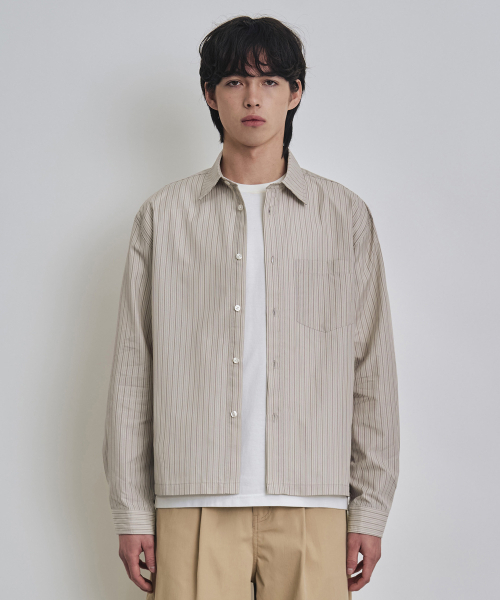 COSTUME O’CLOCK（コスチュームオクロック）の「[COCLXサック型] ストライプセミクロップロングスリーブシャツ 2カラー COOSSH200（シャツ/ブラウス・メンズ・ホワイト/Beige・LARGE/MEDIUM/SMALL）」の7枚目の写真