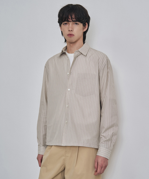 COSTUME O’CLOCK（コスチュームオクロック）の「[COCLXサック型] ストライプセミクロップロングスリーブシャツ 2カラー COOSSH200（シャツ/ブラウス・メンズ・ホワイト/Beige・LARGE/MEDIUM/SMALL）」の9枚目の写真