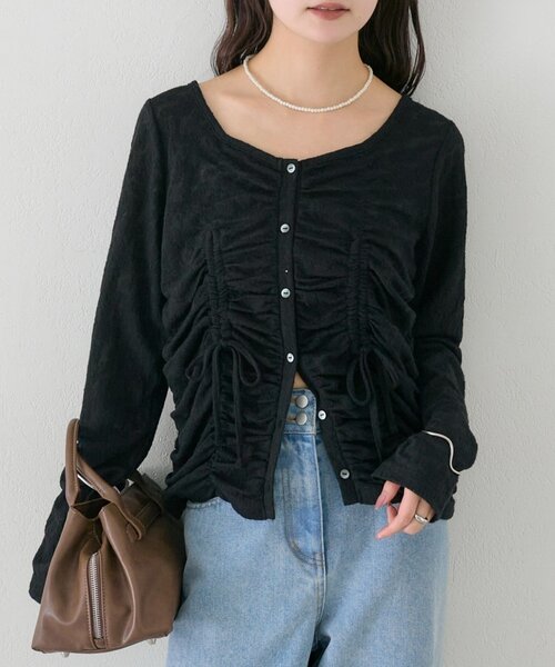 mystic(ミスティック)の「シャーリングレースカーディガン(カーディガン/ボレロ・レディース・ブラック/ブルー/オフホワイト・FREE)」の1枚目の写真