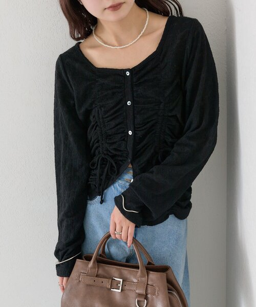 mystic(ミスティック)の「シャーリングレースカーディガン(カーディガン/ボレロ・レディース・ブラック/ブルー/オフホワイト・FREE)」の4枚目の写真