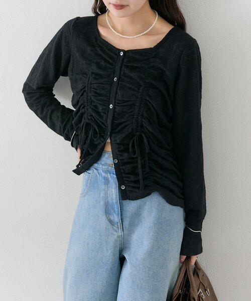 mystic(ミスティック)の「シャーリングレースカーディガン(カーディガン/ボレロ・レディース・ブラック/ブルー/オフホワイト・FREE)」の5枚目の写真