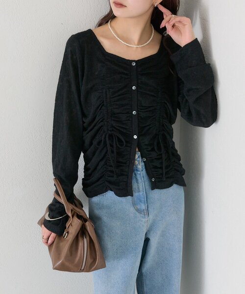 mystic(ミスティック)の「シャーリングレースカーディガン(カーディガン/ボレロ・レディース・ブラック/ブルー/オフホワイト・FREE)」の7枚目の写真