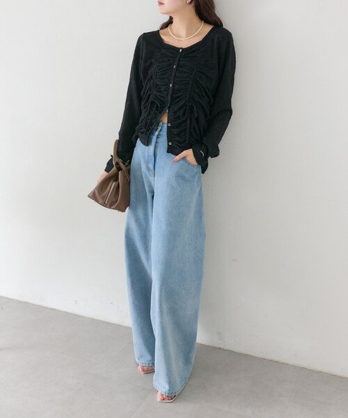 mystic(ミスティック)の「シャーリングレースカーディガン(カーディガン/ボレロ・レディース・ブラック/ブルー/オフホワイト・FREE)」の8枚目の写真