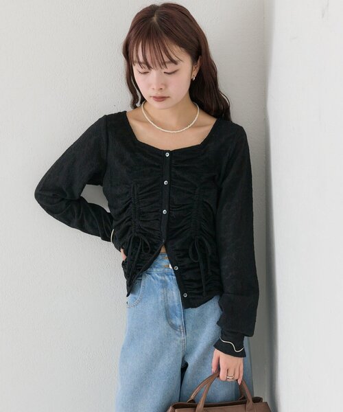 mystic(ミスティック)の「シャーリングレースカーディガン(カーディガン/ボレロ・レディース・ブラック/ブルー/オフホワイト・FREE)」の10枚目の写真