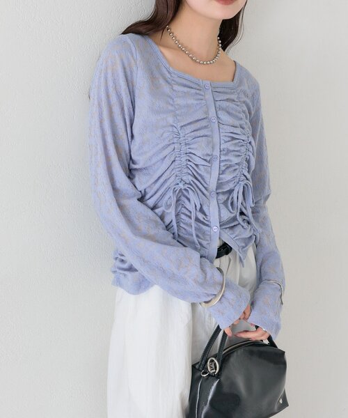 mystic(ミスティック)の「シャーリングレースカーディガン(カーディガン/ボレロ・レディース・ブラック/ブルー/オフホワイト・FREE)」の11枚目の写真