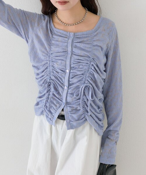 mystic(ミスティック)の「シャーリングレースカーディガン(カーディガン/ボレロ・レディース・ブラック/ブルー/オフホワイト・FREE)」の12枚目の写真