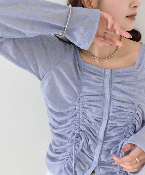 mystic(ミスティック)の「シャーリングレースカーディガン(カーディガン/ボレロ・レディース・ブラック/ブルー/オフホワイト・FREE)」の13枚目の写真