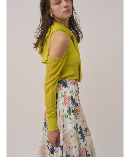 SNIDEL（スナイデル）の「ヘムフリルランダムリブカーディガン（カーディガン/ボレロ・レディース・オフホワイト/ブラック/イエロー・F）」の6枚目の写真