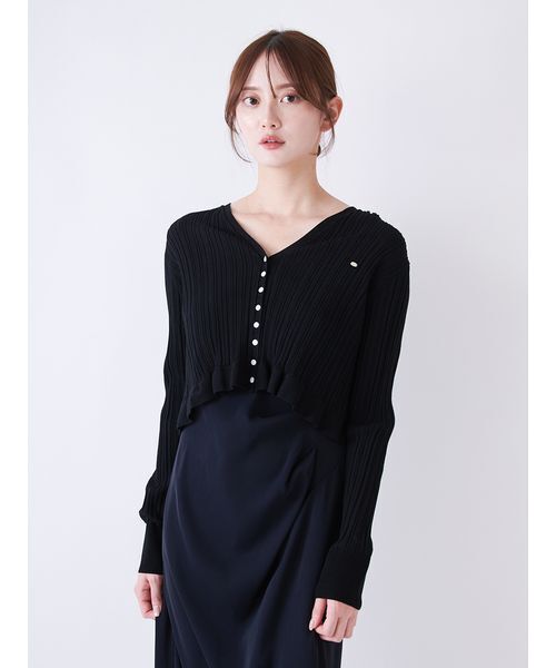 SNIDEL（スナイデル）の「ヘムフリルランダムリブカーディガン（カーディガン/ボレロ・レディース・オフホワイト/ブラック/イエロー・F）」の7枚目の写真