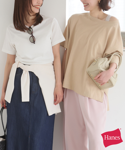 HANES(ヘインズ)の「《2枚セット》HANES/ヘインズ SLOBE別注 2STYLES PACK TEE(Tシャツ/カットソー・レディース・ホワイト/ネイビー・FREE)」の2枚目の写真