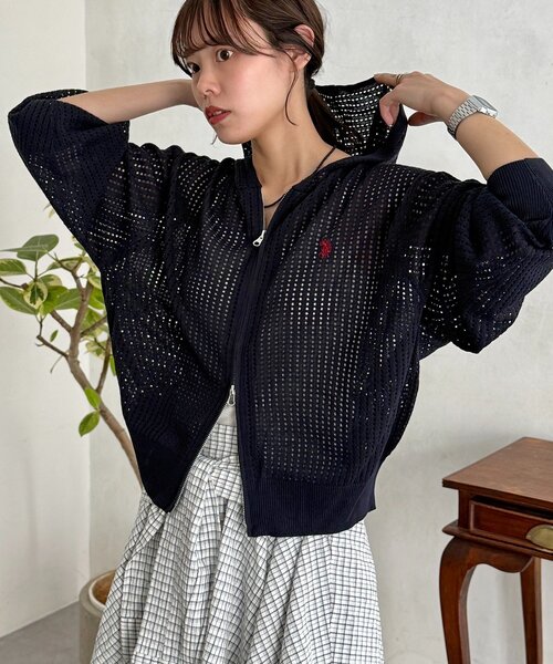 U.S. POLO ASSN.（ユーエスポロアッスン）の「メッシュジップパーカー（パーカー・レディース・アイボリー/チャコールグレー/ブルー/ネイビー・FREE）」の4枚目の写真