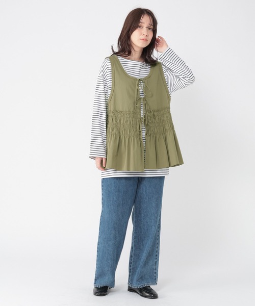 studio CLIP（スタディオクリップ）の「ダブルフロントシャーリングベスト（ベスト・レディース・スモーク/カーキ・FREE）」の11枚目の写真