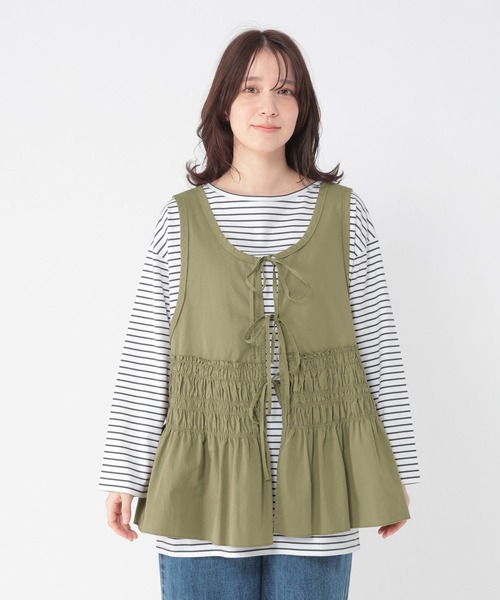 studio CLIP（スタディオクリップ）の「ダブルフロントシャーリングベスト（ベスト・レディース・スモーク/カーキ・FREE）」の12枚目の写真