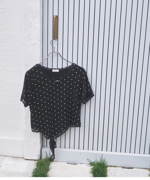 Lovilyn(ラヴィリン)の「ドットレースリボンTシャツ(Tシャツ/カットソー・レディース・ブラック/ホワイト/ホワイト系その他・FREE)」の4枚目の写真