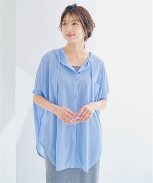 nissen（ニッセン）の「とろみ素材フード付カットソー半袖カーディガン（カーディガン/ボレロ・レディース・ブラック/オフホワイト/ブルー・LL/L/M/S）」の10枚目の写真