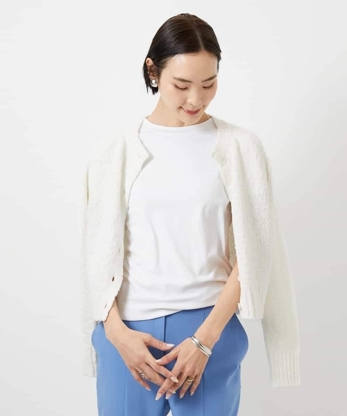 MICHEL KLEIN（ミッシェル・クラン）の「[遮熱効果素材]クリーンシルエットTシャツ（Tシャツ/カットソー・レディース・ブラック/ホワイト/カーキ・38）」の20枚目の写真