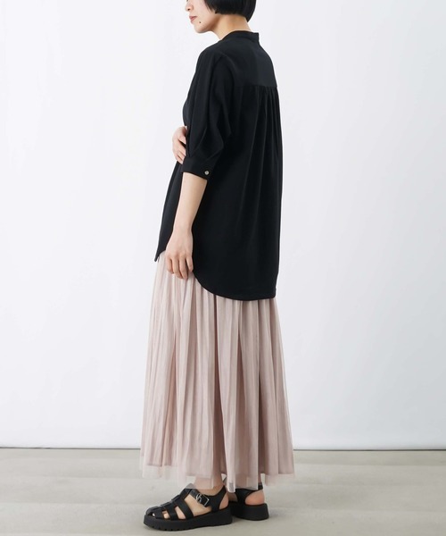 LUCA/LADY LUCK LUCA（ルカ/レディラックルカ）の「LC/LLL セミシルケットバンドカラー5分袖ブラウス（シャツ/ブラウス・レディース・ブルー/オフホワイト/ブラック・FREE）」の10枚目の写真