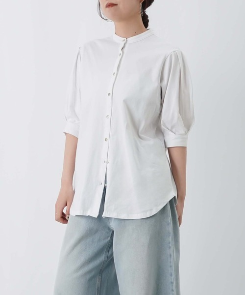 LUCA/LADY LUCK LUCA（ルカ/レディラックルカ）の「LC/LLL セミシルケットバンドカラー5分袖ブラウス（シャツ/ブラウス・レディース・ブルー/オフホワイト/ブラック・FREE）」の5枚目の写真