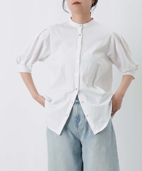 LUCA/LADY LUCK LUCA（ルカ/レディラックルカ）の「LC/LLL セミシルケットバンドカラー5分袖ブラウス（シャツ/ブラウス・レディース・ブルー/オフホワイト/ブラック・FREE）」の9枚目の写真