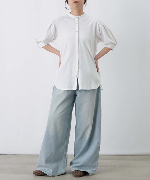 LUCA/LADY LUCK LUCA（ルカ/レディラックルカ）の「LC/LLL セミシルケットバンドカラー5分袖ブラウス（シャツ/ブラウス・レディース・ブルー/オフホワイト/ブラック・FREE）」の6枚目の写真