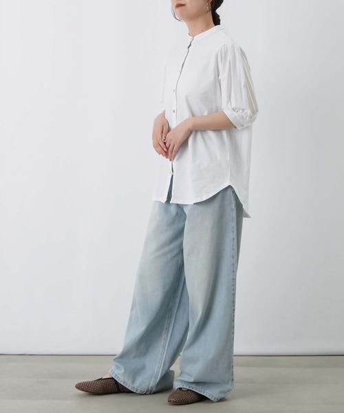 LUCA/LADY LUCK LUCA（ルカ/レディラックルカ）の「LC/LLL セミシルケットバンドカラー5分袖ブラウス（シャツ/ブラウス・レディース・ブルー/オフホワイト/ブラック・FREE）」の7枚目の写真