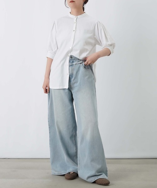 LUCA/LADY LUCK LUCA（ルカ/レディラックルカ）の「LC/LLL セミシルケットバンドカラー5分袖ブラウス（シャツ/ブラウス・レディース・ブルー/オフホワイト/ブラック・FREE）」の4枚目の写真