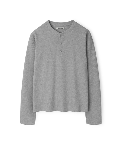 クロップサーマルワッフルヘンリーネックロングスリーブTシャツ_3COLOR
