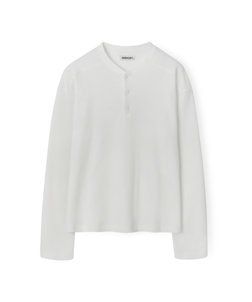 クロップサーマルワッフルヘンリーネックロングスリーブTシャツ_3COLOR