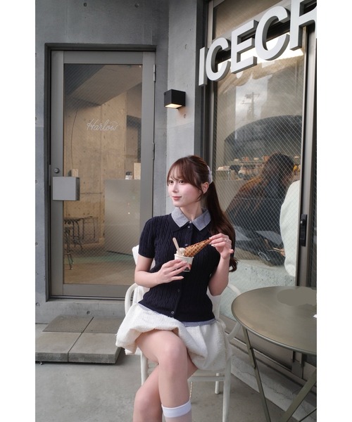 MISTREASS（ミストレアス）の「Gingham shirt layered knit（ニット/セーター・レディース・グレー/ネイビー・FREE）」の9枚目の写真