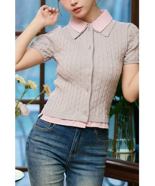 MISTREASS（ミストレアス）の「Gingham shirt layered knit（ニット/セーター・レディース・グレー/ネイビー・FREE）」の8枚目の写真