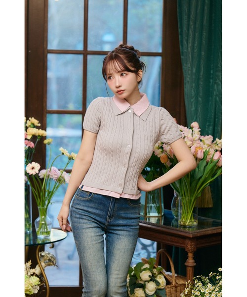 MISTREASS（ミストレアス）の「Gingham shirt layered knit（ニット/セーター・レディース・グレー/ネイビー・FREE）」の5枚目の写真