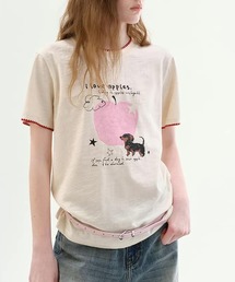 ダックスフンドモチーフ スカラップ風 プリントTシャツ FC26S086【Fano Studios】【2026SS】
