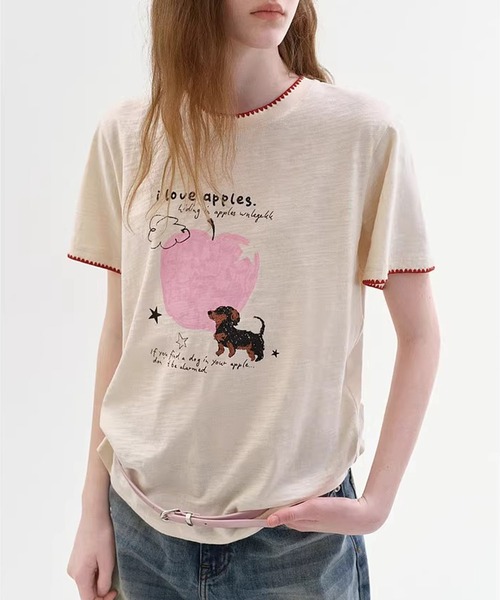 Fano Studios(ファノ ストゥディオズ)の「ダックスフンドモチーフ スカラップ風 プリントTシャツ FC26S086【Fano Studios】【2026SS】(Tシャツ/カットソー・レディース・アイボリー・S/M/L)」の6枚目の写真